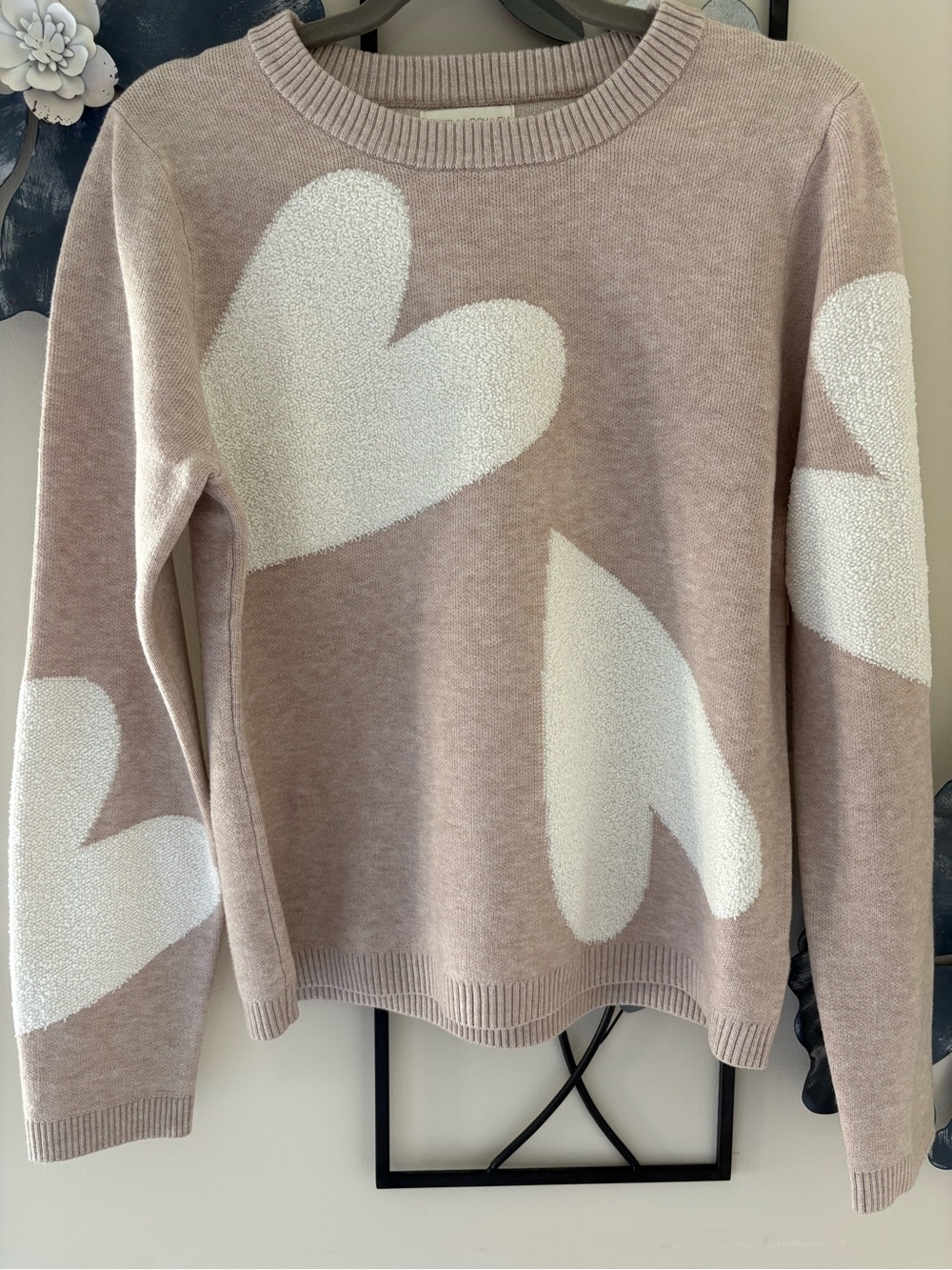 Cynthia Rowley Mauve Crewneck Sweater with White Heart Motifs